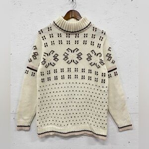 Vintage Kari Lynn Snowflake Pattern Knit Turtleneck, Size M, Cream